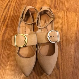 Tan buckle flats